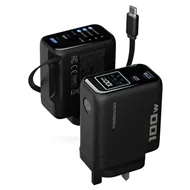 آداپتور پاورولوژی Powerology 100W Al TFT Adapter Retractable Type-C Cable