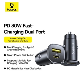 شارژر فندکی دو پورت تایپ سی 30 وات بیسوس Baseus GoTrip DP1 Car Charger BS-C15C2