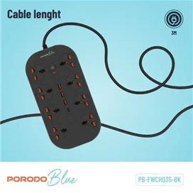 چندراهی برق 8 پورت پرودو Porodo Blue 8 AC Power Strip PBFWCH035BK