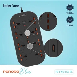 چندراهی برق 8 پورت پرودو Porodo Blue 8 AC Power Strip PBFWCH035BK