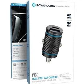 شارژر فندکی 36 وات دو پورت پاورلوژی Powerology Pico Dual-Port Car Charger PCCSR023BK