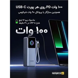 پاور بانک هوشمند 200 واتی با کابل جمع شونده و 4 پورت یوگرین | Ugreen Nexode Pro 25000mAh