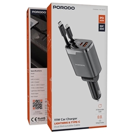 شارژر فندکی پورودو Porodo 111W Car Charger Lightning USB_C