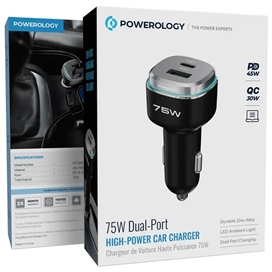 شارژر فندکی پاورولوژی Powerology 75W Dual-Port High Power-Port Car Charger