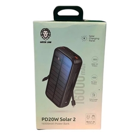 پاوربانک خورشیدی 20000 گرین لاین Green Lion Solar Force GNSOLF20PBBK توان 22.5 وات و کابل متصل