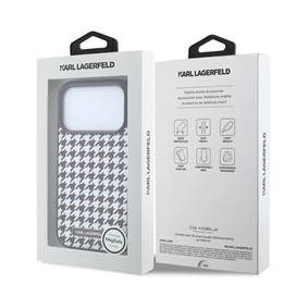 قاب برند کارل لاگرفلد مدل Karl Lagerfel Smooth PU Magsafe Houndstooth With Resin Logo مناسب برای Apple iPhone 18 Pro Max