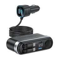 شارژر فندکی 60 وات با کابل جمع شونده پاورولوژی Powerology Currnex Car Charger PCCSR19BK