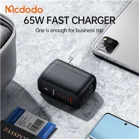 شارژر آداپتور دیواری 3 پورت 65 وات مک دودو مدل MCDODO CH-8442 GAN به همراه کابل 2 متری