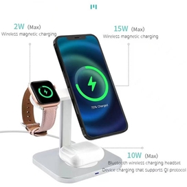 شارژر بیسیم 3 کاره رومیزی کوتتسی Coteetci 3in1 Magsafe magnetic wireless fast charging 32103