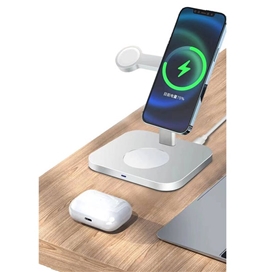 شارژر بیسیم 3 کاره رومیزی کوتتسی Coteetci 3in1 Magsafe magnetic wireless fast charging 32103