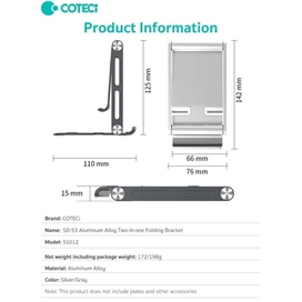 هولدر گوشی موبایل و تبلت دو طرفه تاشو کوتتسی Coteetci SD-53 Aluminum Alloy 2 in 1 Folding Bracket 51012