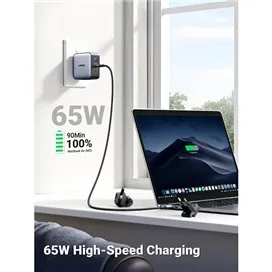 شارژر دیواری 65 وات Nexode با یک پورت USB-A و دو پورت USB-C یوگرین مدل CD296 کد 90409