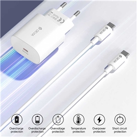 کابل USB-C و شارژر دیواری Devia Smart Series PD Quick Charger Set With Type-C Cable (EU 25W)