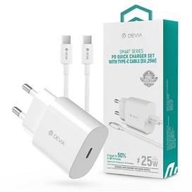 کابل USB-C و شارژر دیواری Devia Smart Series PD Quick Charger Set With Type-C Cable (EU 25W)