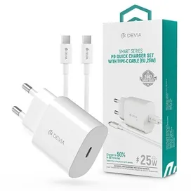 کابل USB-C و شارژر دیواری Devia Smart Series PD Quick Charger Set With Type-C Cable (EU 25W)