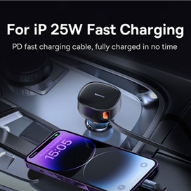 شارژر فندکی با کابل آیفونی جمع شونده 55 وات بیسوس Baseus Enjoyment Pro Car Charger CCTXP-CL