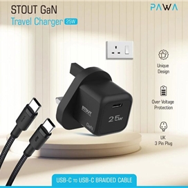 شارژر دیواری 25 وات پاوا مدل Stout GaN Travel Charger به همراه کابل USB-C