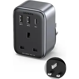 شارژر دیواری 30 وات با دو پورت USB-A و یک پورت USB-C و یک درگاه سه شاخ یوگرین مدل CD314
