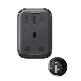 شارژر دیواری 30 وات با دو پورت USB-A و یک پورت USB-C و یک درگاه سه شاخ یوگرین مدل CD314