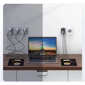 شارژر دیواری 30 وات با دو پورت USB-A و یک پورت USB-C و یک درگاه سه شاخ یوگرین مدل CD314