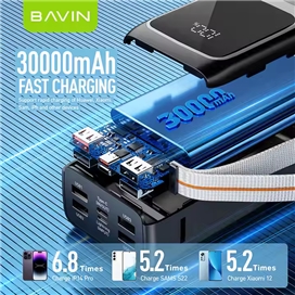 پاوربانک قست شارژ 22.5W 30000 باوین Bavin مدل PC1031S بهمراه کابل متصل لایتنینگ و تایپ سی