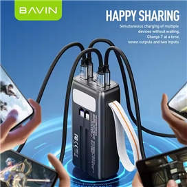 پاوربانک قست شارژ 22.5W 30000 باوین Bavin مدل PC1031S بهمراه کابل متصل لایتنینگ و تایپ سی