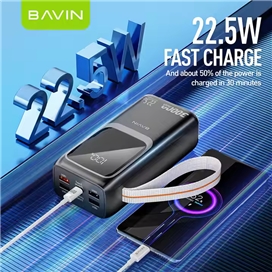 پاوربانک قست شارژ 22.5W 30000 باوین Bavin مدل PC1031S بهمراه کابل متصل لایتنینگ و تایپ سی