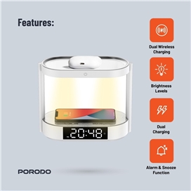 شارژر وایرلس و چراغ خواب پرودو Porodo Bedside Lamp Wireless Charging Digital Clock PD-BLWCDC