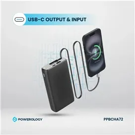 پاوربانک پاوربانک 35 وات 20000 با کابل تایپ سی جمع شونده پاورولوژی Powerology Power Bank PPBCHA72