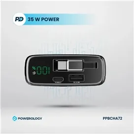 پاوربانک پاوربانک 35 وات 20000 با کابل تایپ سی جمع شونده پاورولوژی Powerology Power Bank PPBCHA72