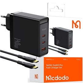 آداپتور شارژ 3 پورت 140 واتی با کابل مک دودو Mcdodo 140W GaN5 Pro Fast Charger CH-2913