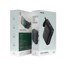 پاوربانک و آداپتور شارژ با کابل متصل گرین لاین Green Lion Travel Power Bank 10000mAh GNTRVB10KBK