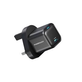 آداپتور شارژ 20 وات با کابل دو سر تایپ سی پاورولوژی Powerology Ultra-Compact GaN Charger PWCUQC016-C