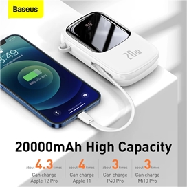 پاوربانک 20 وات 20000 با کابل لایتنینگ بیسوس Baseus QPOW Pro PPQD030002