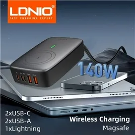 هاب شارژر 5 پورت وایرلس الدینیو 140 وات LDNIO Q4010 GaN