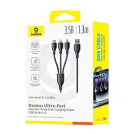 کابل سه سر 1.3 متر بیسوس Baseus 3.5A Ultra-Fast Charging Cable CB000161