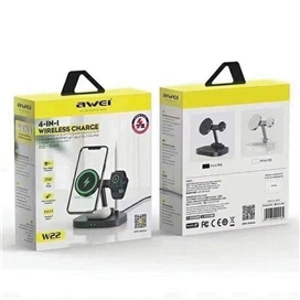 استند و شارژر وایرلس چندکاره اوی Awei W22 4 in 1 توان 15 وات با قابلیت شارژ اپل واچ
