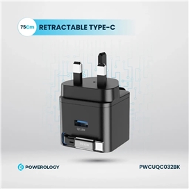 شارژر دیواری 65 وات پاورولوژی Powerology Dual Port Retractable GaN Charger PWCUQC031 + مبدل پریز هدیه