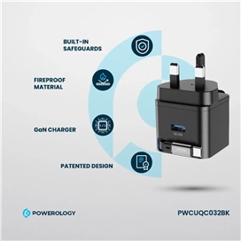 شارژر دیواری 65 وات پاورولوژی Powerology Dual Port Retractable GaN Charger PWCUQC031 + مبدل پریز هدیه