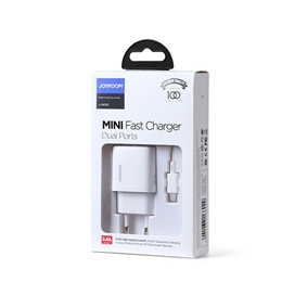 آداپتور شارژ دو پورت همراه با کابل جویروم JOYROOM Mini Fast Charger Dual Ports L-2A123