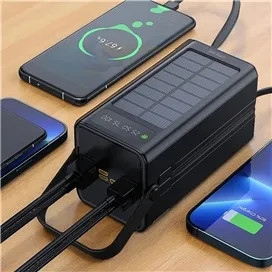 پاوربانک خورشیدی گرین لاین 60000 مدل Solar X با توان 22.5 وات و کابل متصل