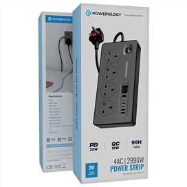 چندراهی برق پاورولوژی مدل PWCUQC045BK با 4 پورت و توان 2990 وات