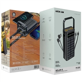 پاوربانک خورشیدی 30000 گرین لاین Green Lion Solar X GLPX49 GNSOL49PB30BK توان 22.5 وات و کابل متصل