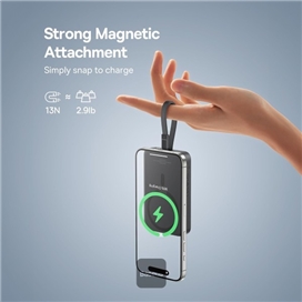 پاوربانک وایرلس 10000 مگنتی بیسوس Baseus P1002210B223 Magnetic Mini توان 30 وات با کابل Type C متصل