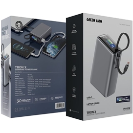 پاروبانک 65 وات 20000 با کابل تایپ سی گرین لاین Green Lion Tron X Power Bank GNTRX20P65GY