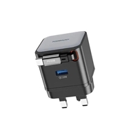 شارژر دیواری 65 وات پاورولوژی Powerology Dual Port Retractable GaN Charger PWCUQC031 + مبدل پریز هدیه